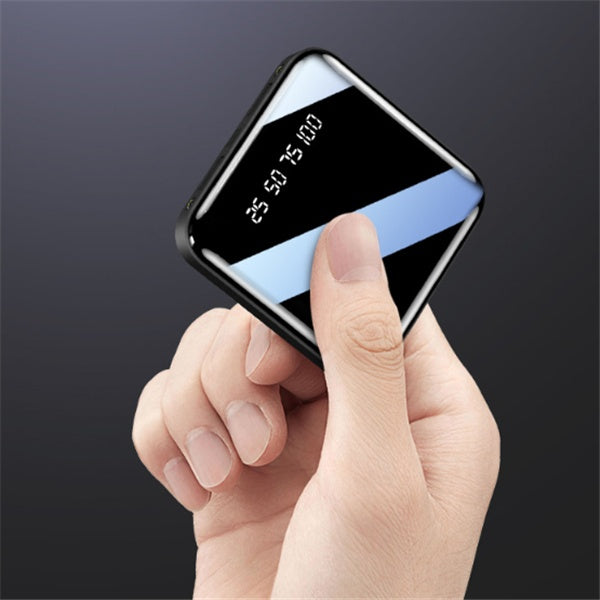 Mini Power Bank 20000 mAh – Portable Mirror Digital Display Fast Charger for iPhone, Samsung & Android