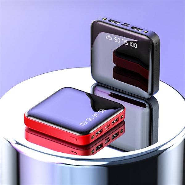 Mini Power Bank 20000 mAh – Portable Mirror Digital Display Fast Charger for iPhone, Samsung & Android