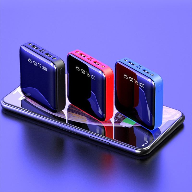 Mini Power Bank 20000 mAh – Portable Mirror Digital Display Fast Charger for iPhone, Samsung & Android