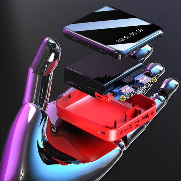 Mini Power Bank 20000 mAh – Portable Mirror Digital Display Fast Charger for iPhone, Samsung & Android
