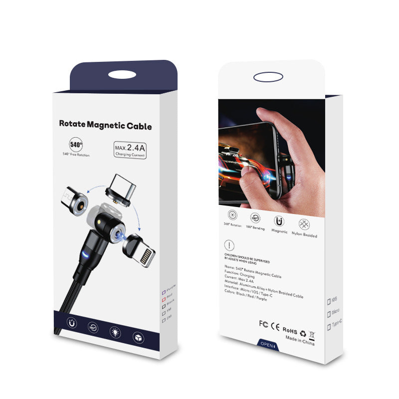 540° Rotating Magnetic 3-in-1 Charging Cable (Fast Charger for iPhone, Type-C & Micro USB)
