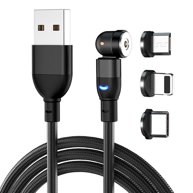 540° Rotating Magnetic 3-in-1 Charging Cable (Fast Charger for iPhone, Type-C & Micro USB)