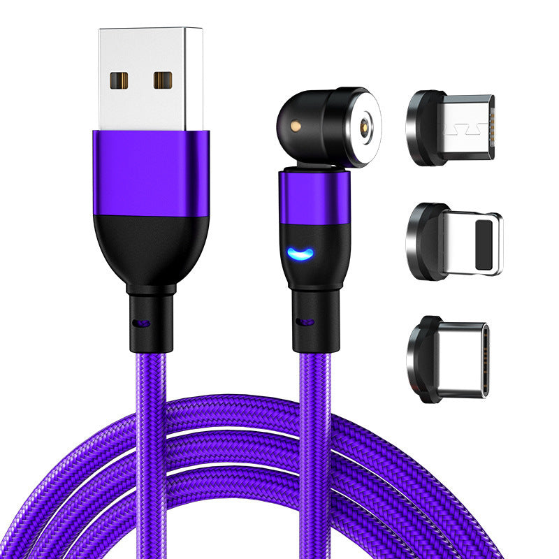 540° Rotating Magnetic 3-in-1 Charging Cable (Fast Charger for iPhone, Type-C & Micro USB)
