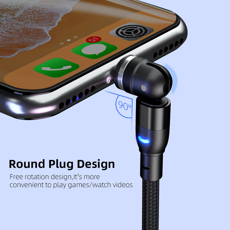 540° Rotating Magnetic 3-in-1 Charging Cable (Fast Charger for iPhone, Type-C & Micro USB)