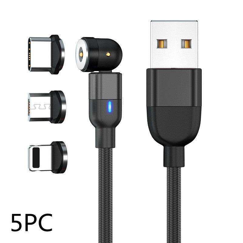 540° Rotating Magnetic 3-in-1 Charging Cable (Fast Charger for iPhone, Type-C & Micro USB)