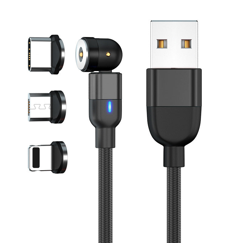 540° Rotating Magnetic 3-in-1 Charging Cable (Fast Charger for iPhone, Type-C & Micro USB)