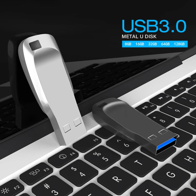 High-Speed Metal Rod USB Flash Drive 3.0 Pendrive - 128GB 64GB 32GB 16GB 8GB - Durable Free Stick Pen U Disk for Data Storage