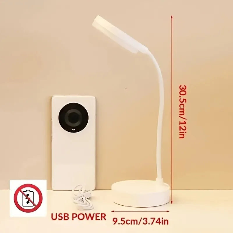 Flexible LED Desk Lamp with 3-Level Dimmer, USB Powered, Eye-Caring, Warm, White Light, Perfect for Home, Office, Reading, Study