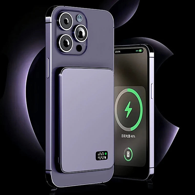 Ultra Thin Power Bank for MagSafe,Magnetic Wireless Fast Charging LED Display Portable Battery For iPhone Samsung Phone Airpods