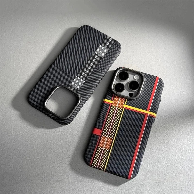Relief Carbon Fiber MagSafe Case for iPhone – Shockproof + Magnetic Ring | Luxury Metal & Forged Carbon Design