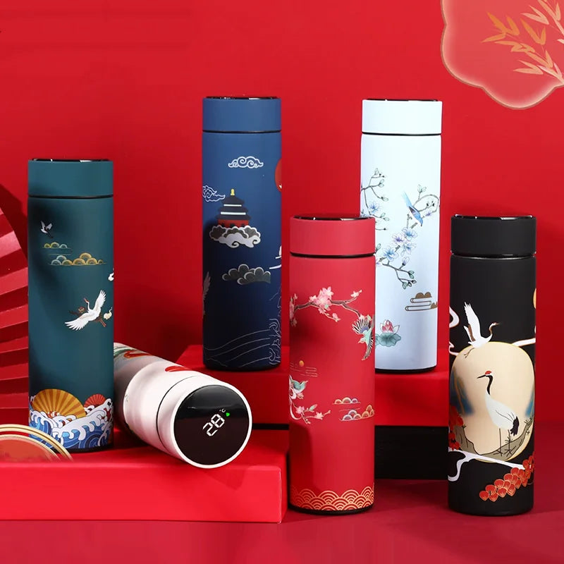Smart Temperature Display Thermal Bottle – Chinese Style Stainless Steel Vacuum Flask (12–24H Hot & Cold)