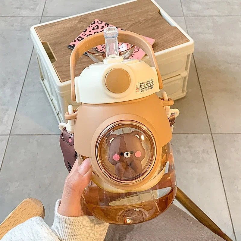 Kids Cute Water Bottle 820ml with Straw & Handle 🧸🐼 | Leak-Proof School & Travel Bottle | BPA-Free | Free Shipping