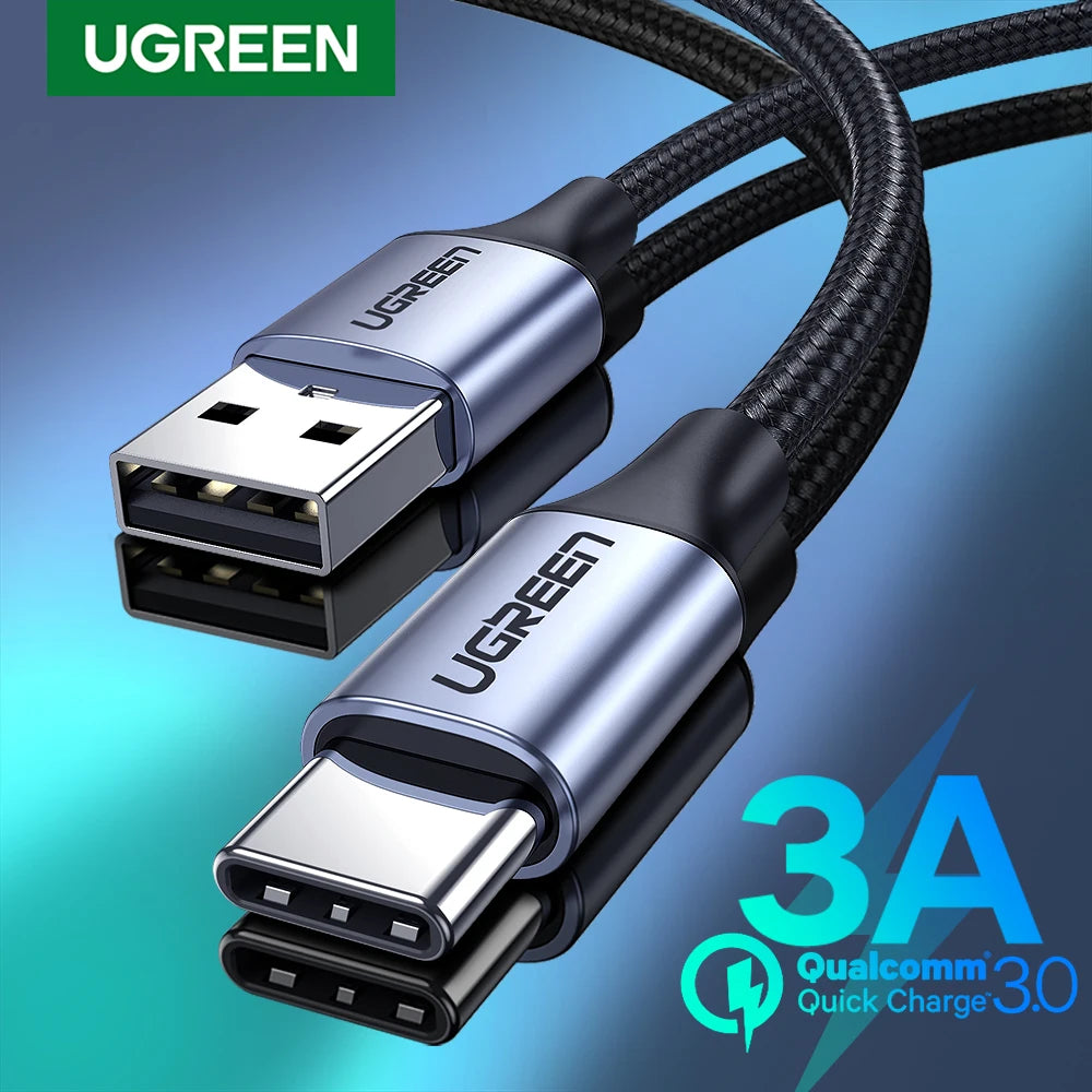 UGREEN 3A USB-C Fast Charging Cable for Samsung, Xiaomi & Huawei | Durable Nylon Braided Type-C Data Cable (18 W QC 3.0)