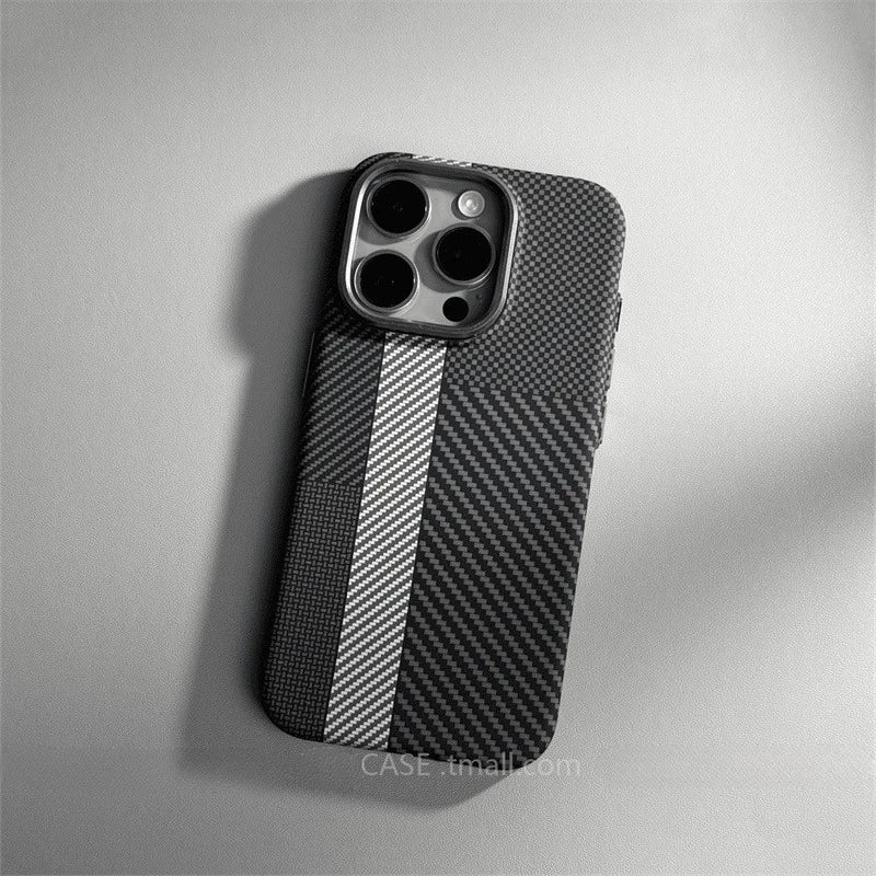 Relief Carbon Fiber MagSafe Case for iPhone – Shockproof + Magnetic Ring | Luxury Metal & Forged Carbon Design