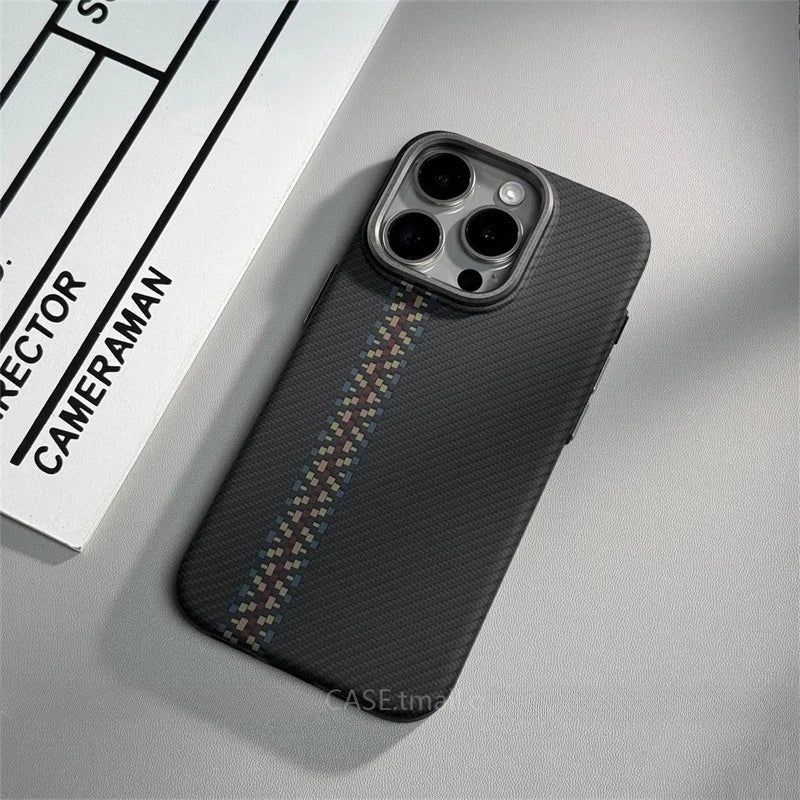Relief Carbon Fiber MagSafe Case for iPhone – Shockproof + Magnetic Ring | Luxury Metal & Forged Carbon Design