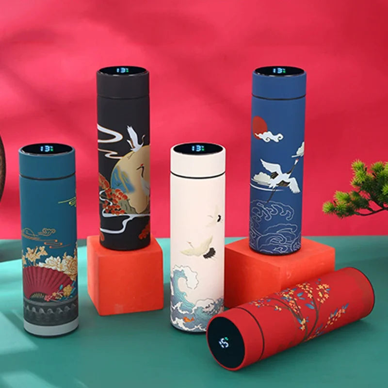 Smart Temperature Display Thermal Bottle – Chinese Style Stainless Steel Vacuum Flask (12–24H Hot & Cold)