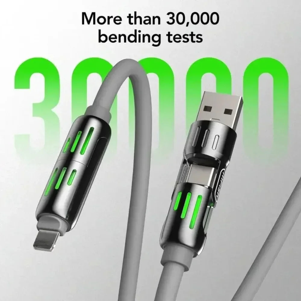 USB、Type C, lightning-Max 240W Fast Charging and Data Sync MFISH 4-in-1 Multi-Function USB Charging Cable for iPhone 16/15, iPad