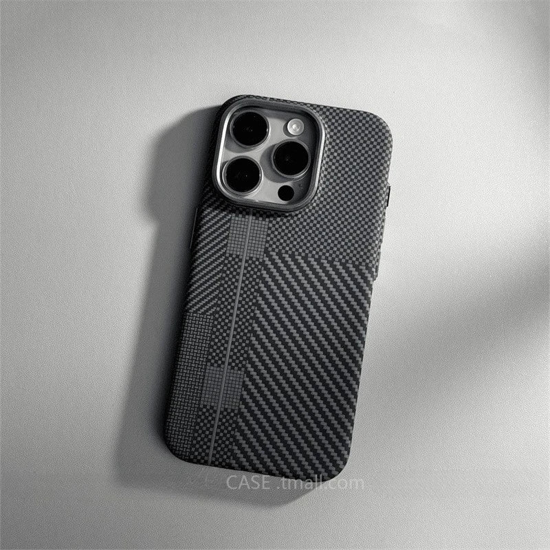 Relief Carbon Fiber MagSafe Case for iPhone – Shockproof + Magnetic Ring | Luxury Metal & Forged Carbon Design