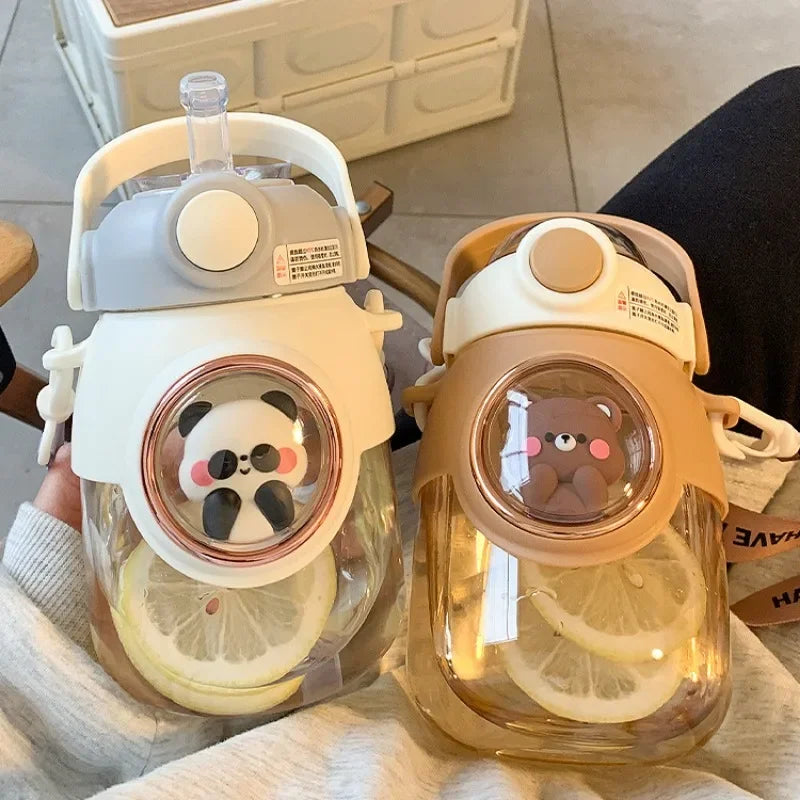 Kids Cute Water Bottle 820ml with Straw & Handle 🧸🐼 | Leak-Proof School & Travel Bottle | BPA-Free | Free Shipping