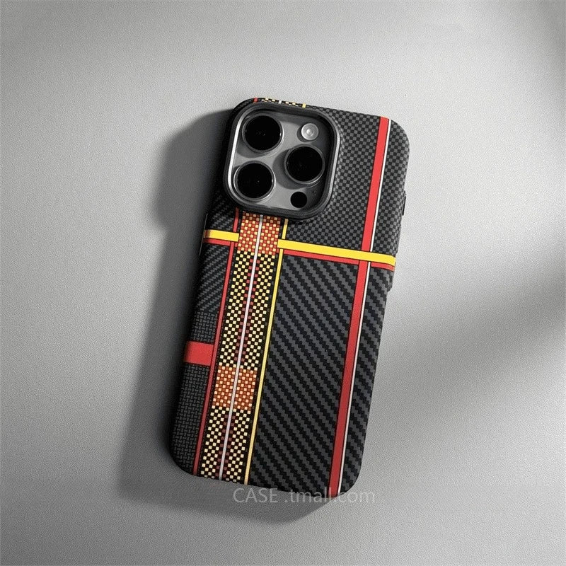 Relief Carbon Fiber MagSafe Case for iPhone – Shockproof + Magnetic Ring | Luxury Metal & Forged Carbon Design