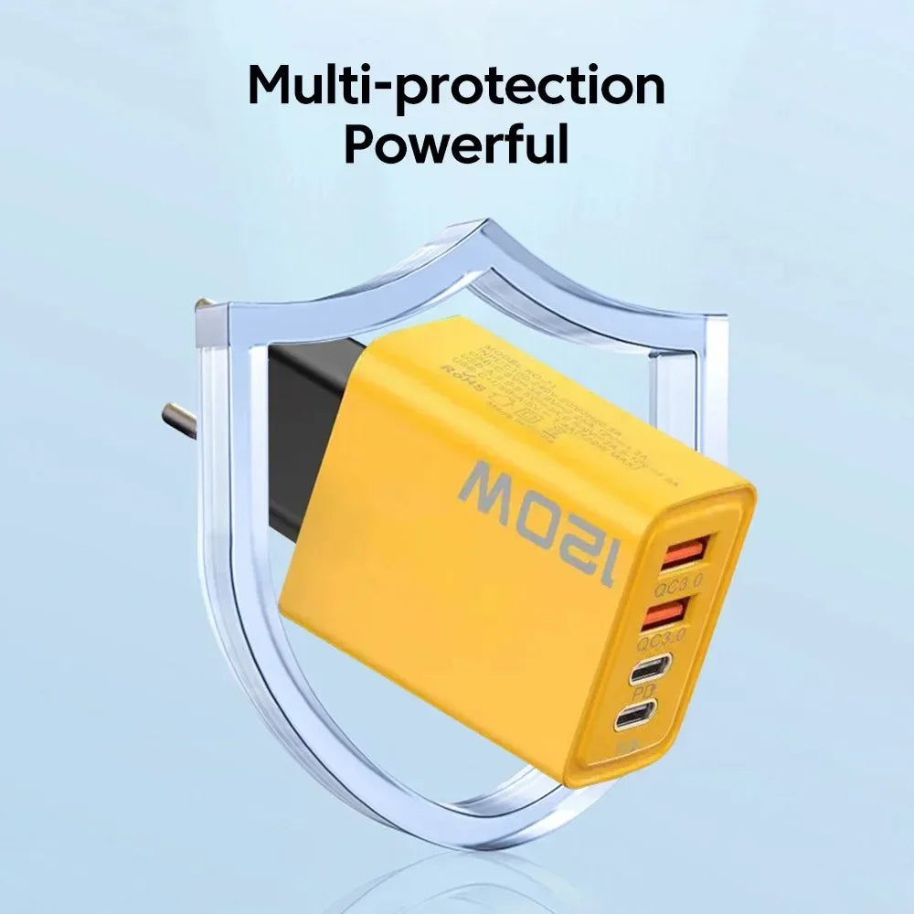 120W 4-Port USB Type-C Fast Wall Charger | Quick Charge Adapter for iPhone, Samsung & More