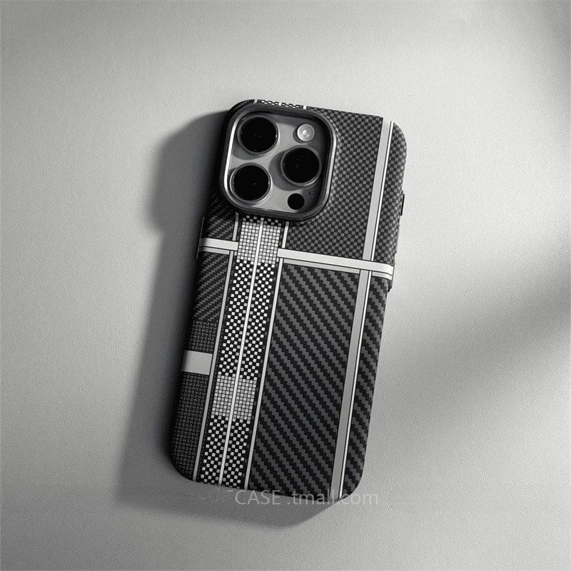 Relief Carbon Fiber MagSafe Case for iPhone – Shockproof + Magnetic Ring | Luxury Metal & Forged Carbon Design