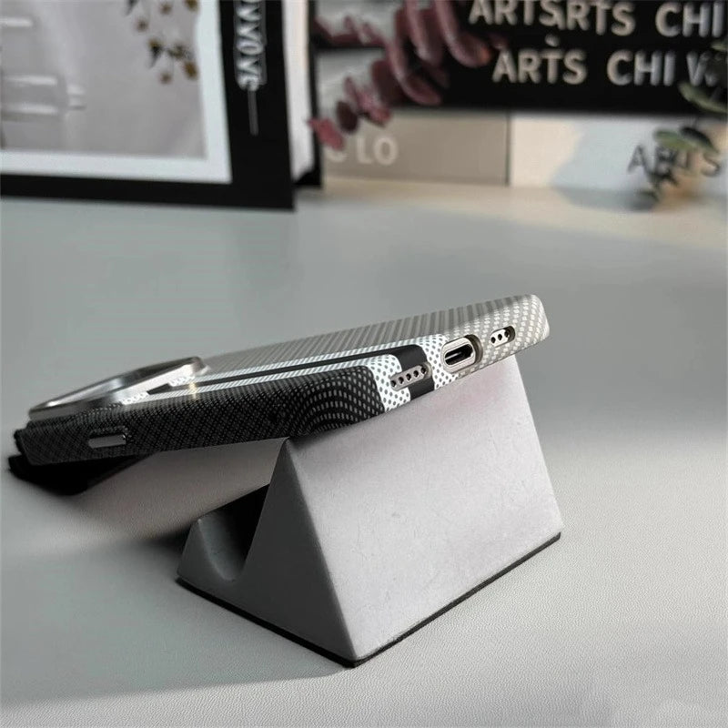 Relief Carbon Fiber MagSafe Case for iPhone – Shockproof + Magnetic Ring | Luxury Metal & Forged Carbon Design