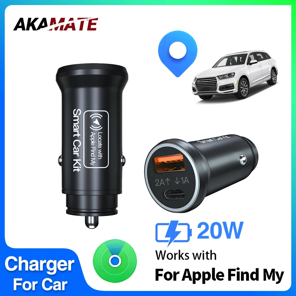 AKAMATE™ 2-in-1 Smart Car Charger & GPS Tracker – 20 W Fast Charge + Apple Find My Integration”