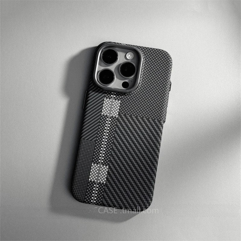 Relief Carbon Fiber MagSafe Case for iPhone – Shockproof + Magnetic Ring | Luxury Metal & Forged Carbon Design