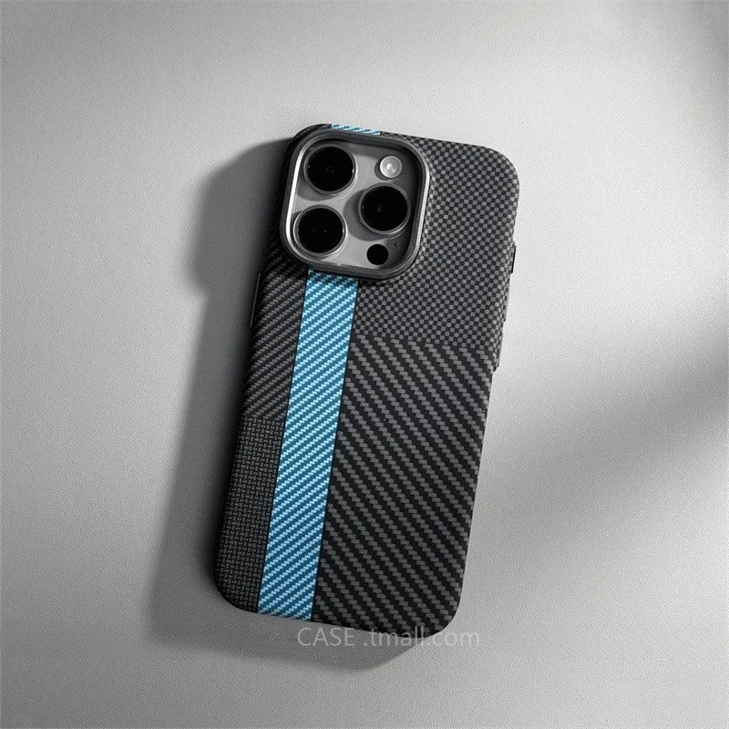 Relief Carbon Fiber MagSafe Case for iPhone – Shockproof + Magnetic Ring | Luxury Metal & Forged Carbon Design