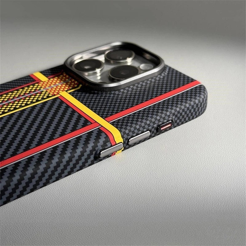 Relief Carbon Fiber MagSafe Case for iPhone – Shockproof + Magnetic Ring | Luxury Metal & Forged Carbon Design