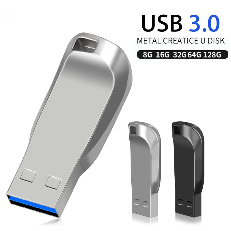 High-Speed Metal Rod USB Flash Drive 3.0 Pendrive - 128GB 64GB 32GB 16GB 8GB - Durable Free Stick Pen U Disk for Data Storage