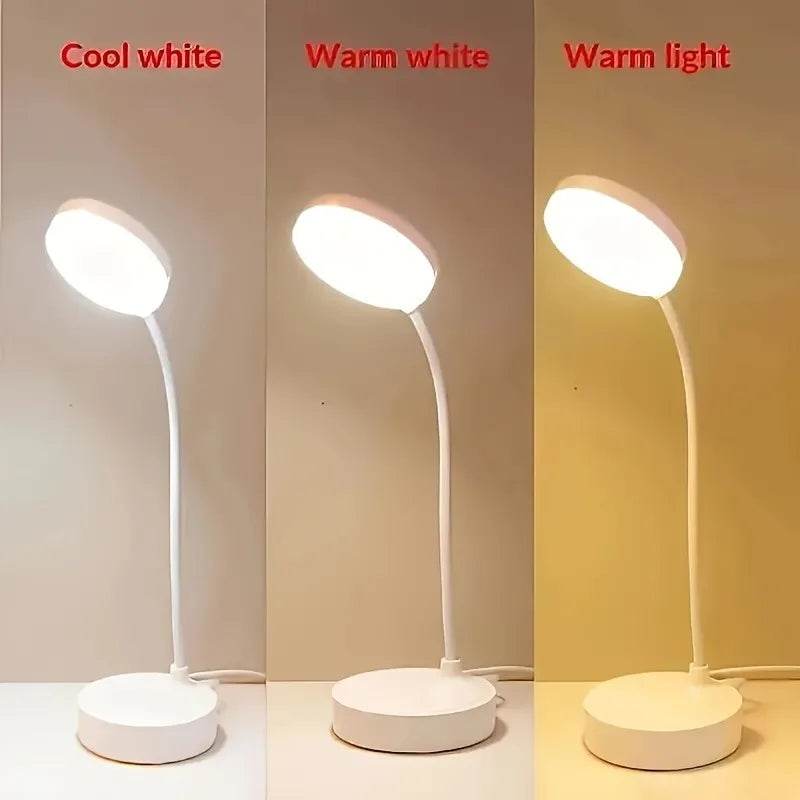 Flexible LED Desk Lamp with 3-Level Dimmer, USB Powered, Eye-Caring, Warm, White Light, Perfect for Home, Office, Reading, Study