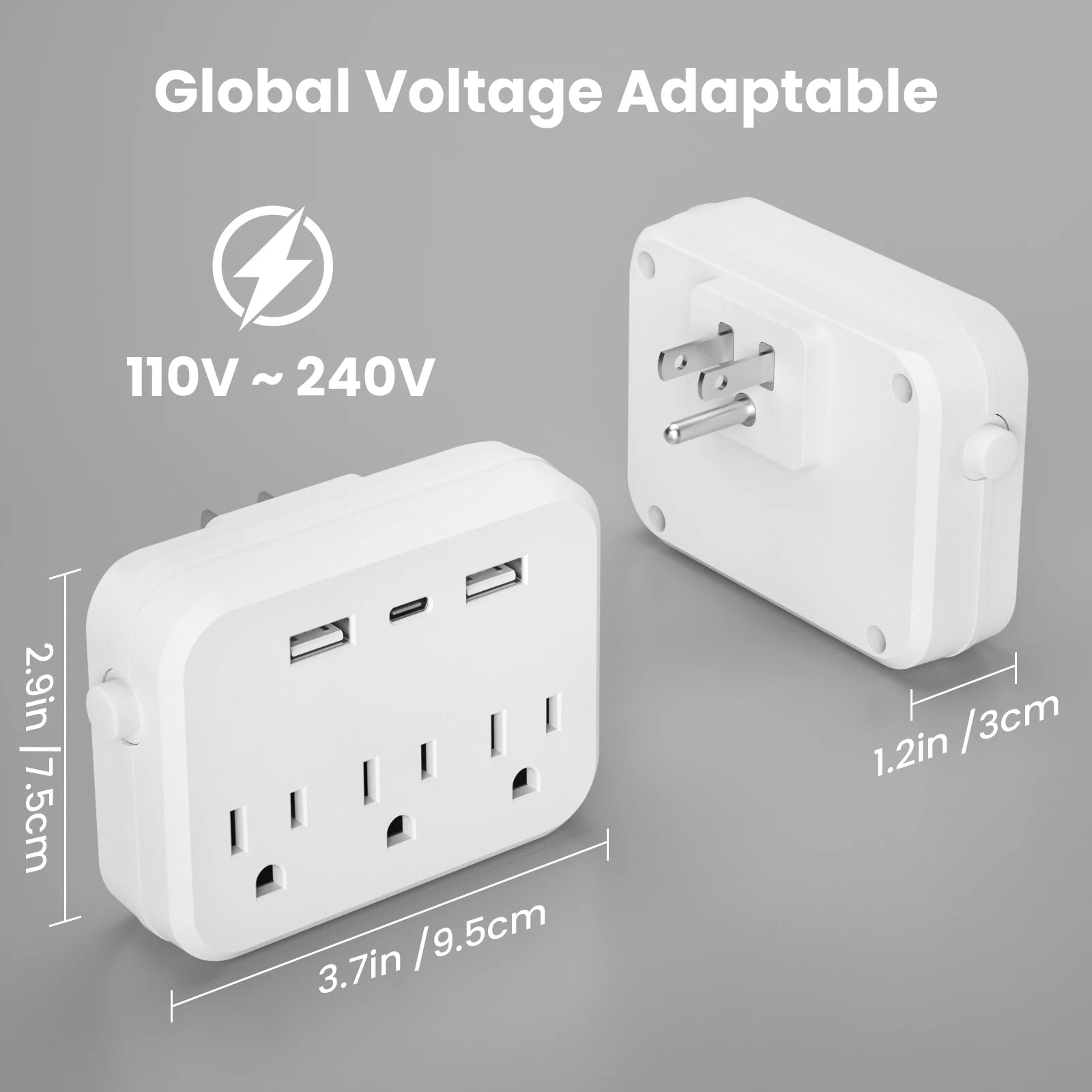 TRANSTON US Switch with surge protector Mini Portable power strip 6-in-1 Multifunctional 3 power strip 2 USB ports 1 Type-C