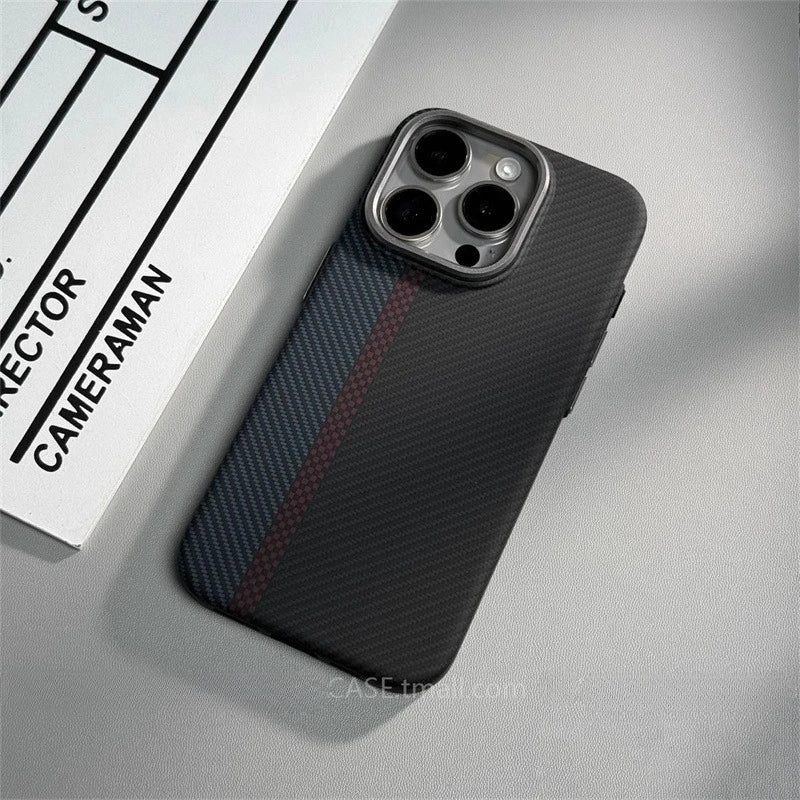 Relief Carbon Fiber MagSafe Case for iPhone – Shockproof + Magnetic Ring | Luxury Metal & Forged Carbon Design