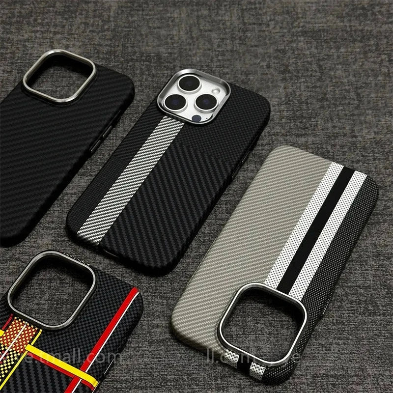 Relief Carbon Fiber MagSafe Case for iPhone – Shockproof + Magnetic Ring | Luxury Metal & Forged Carbon Design