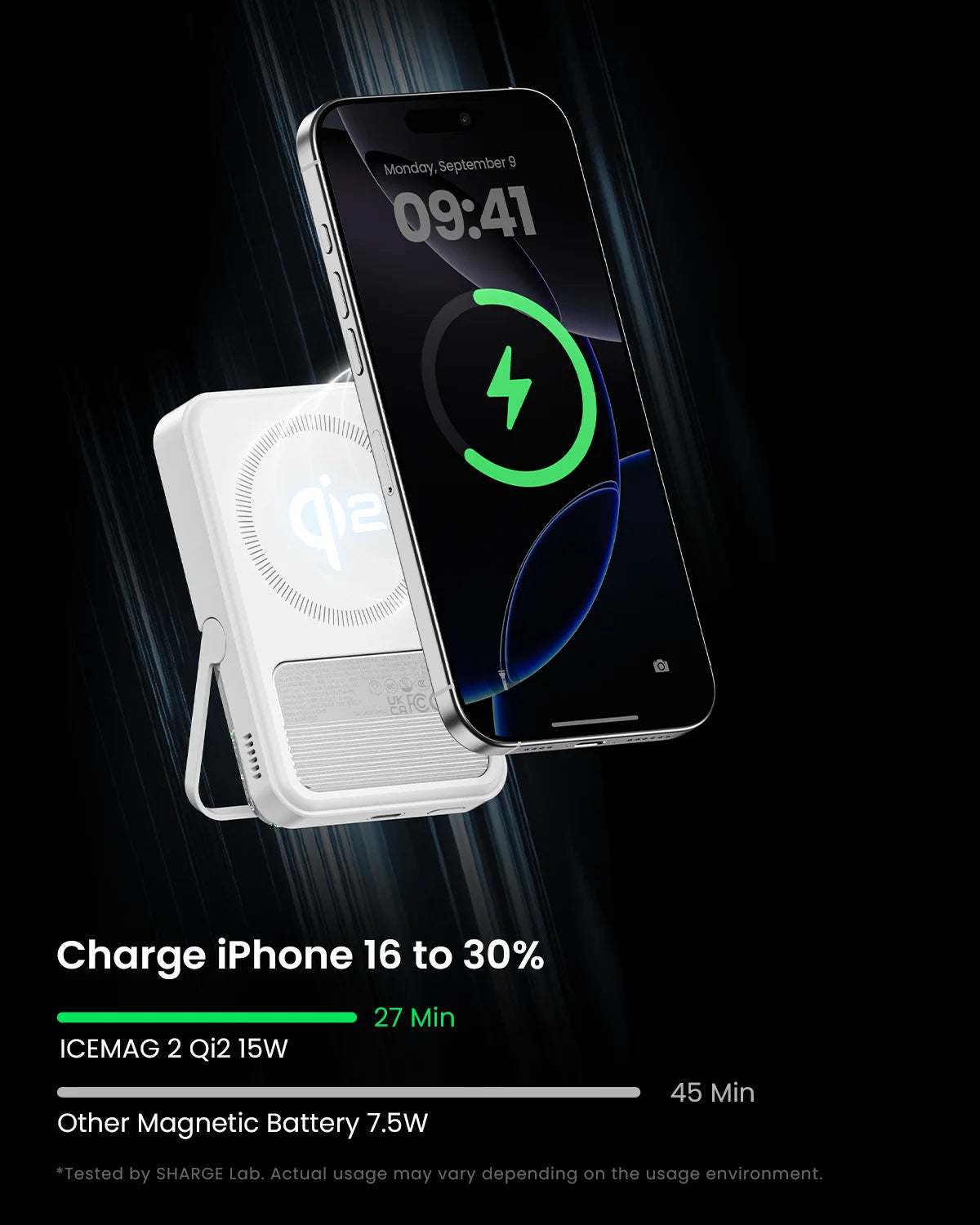 SHARGE ICEMAG 2 MagSafe Power Bank 15W Qi2 Portable Charger with Active Cooling 10000mAh Battery Pack for iPhone 16/15 Galaxy
