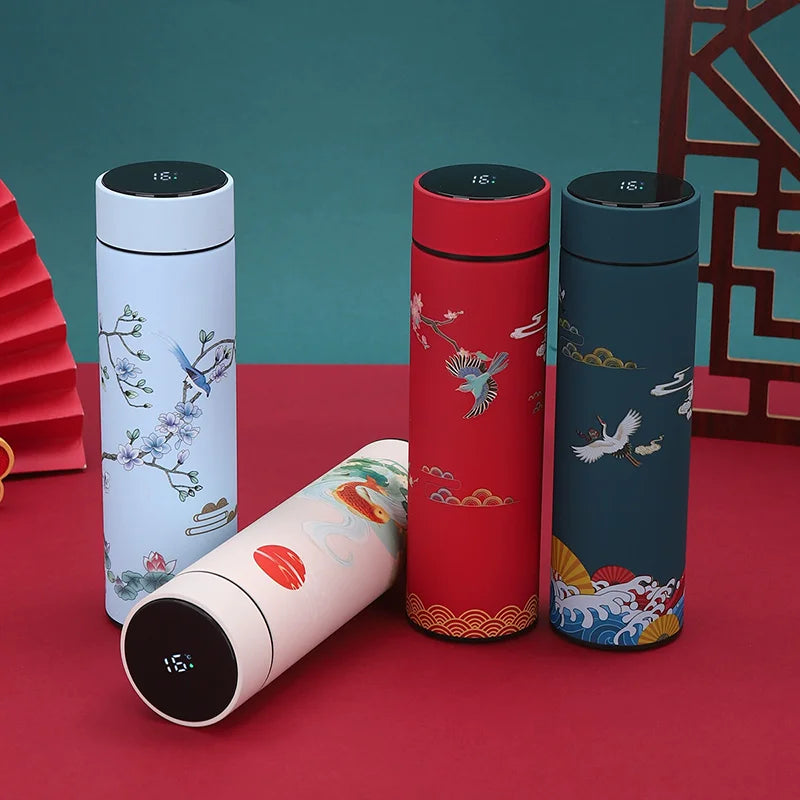 Smart Temperature Display Thermal Bottle – Chinese Style Stainless Steel Vacuum Flask (12–24H Hot & Cold)