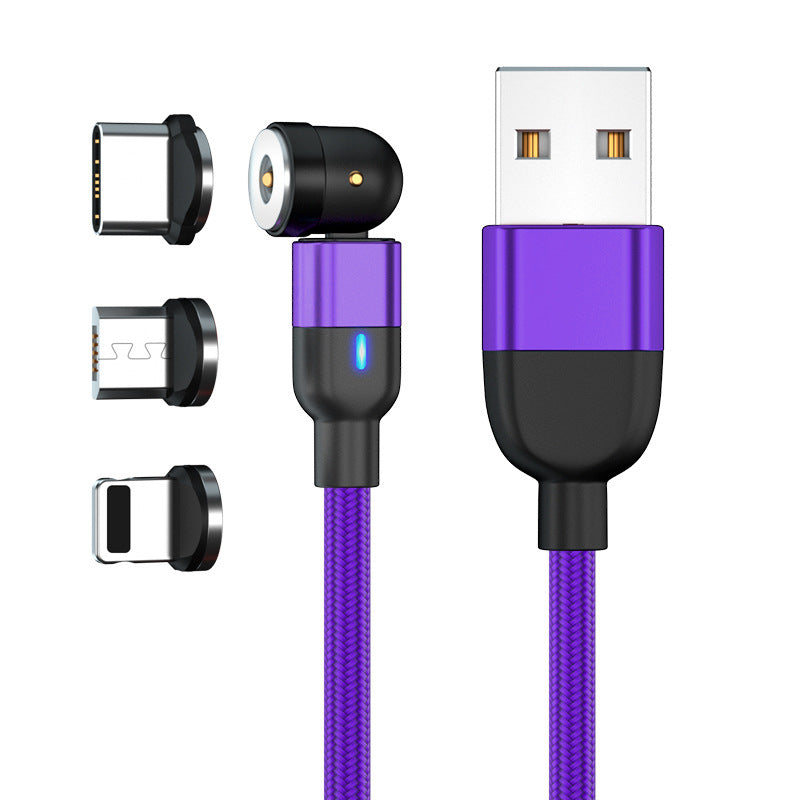 540° Rotating Magnetic 3-in-1 Charging Cable (Fast Charger for iPhone, Type-C & Micro USB)