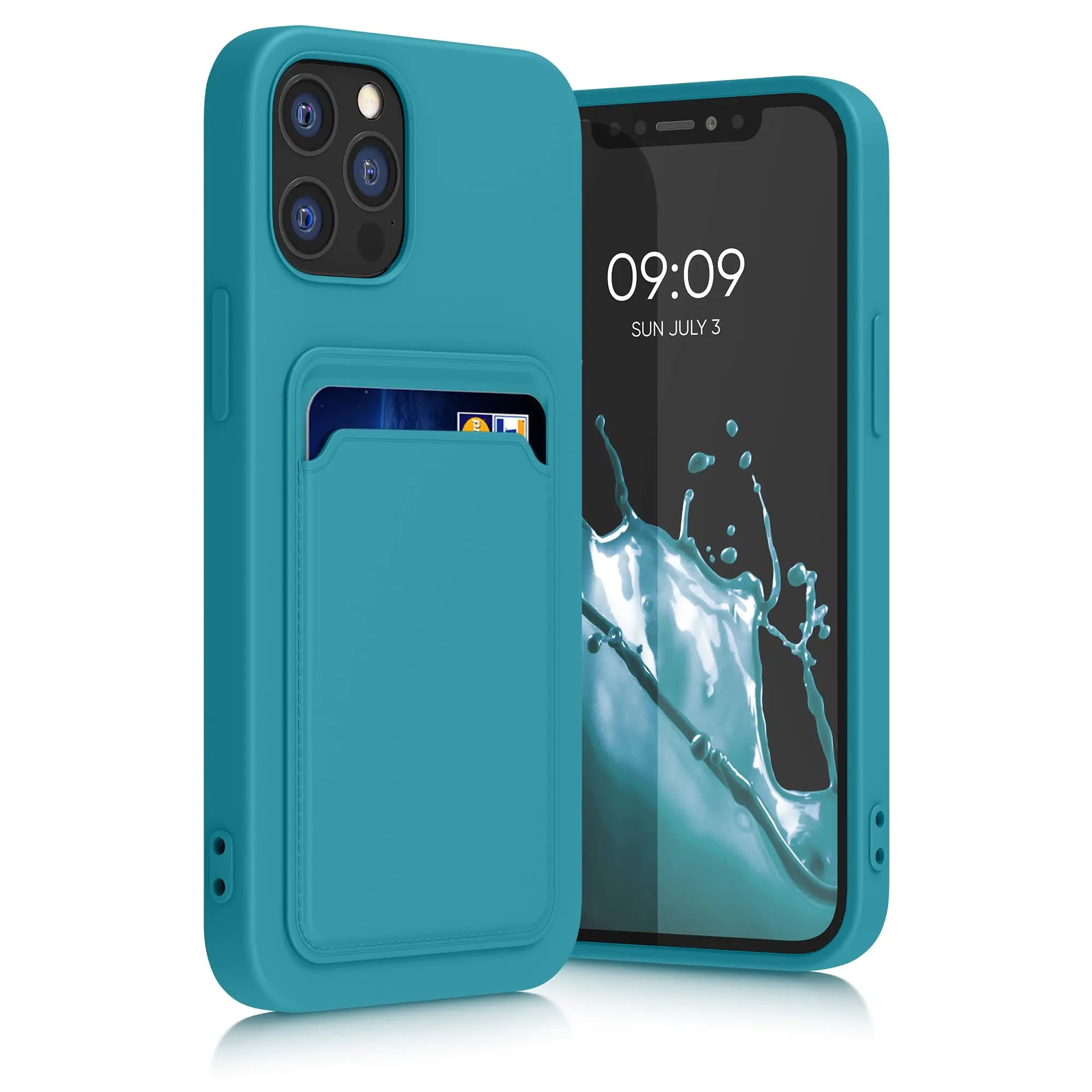 kwmobile Case Compatible with Apple iPhone 12 / iPhone 12 Pro Case - TPU Phone Cover with Credit Card Holder - Light Blue Matte