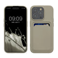 kwmobile Case Compatible with iPhone 15 Pro Case - TPU Phone Cover with Credit Card Holder - Light Grey Matte